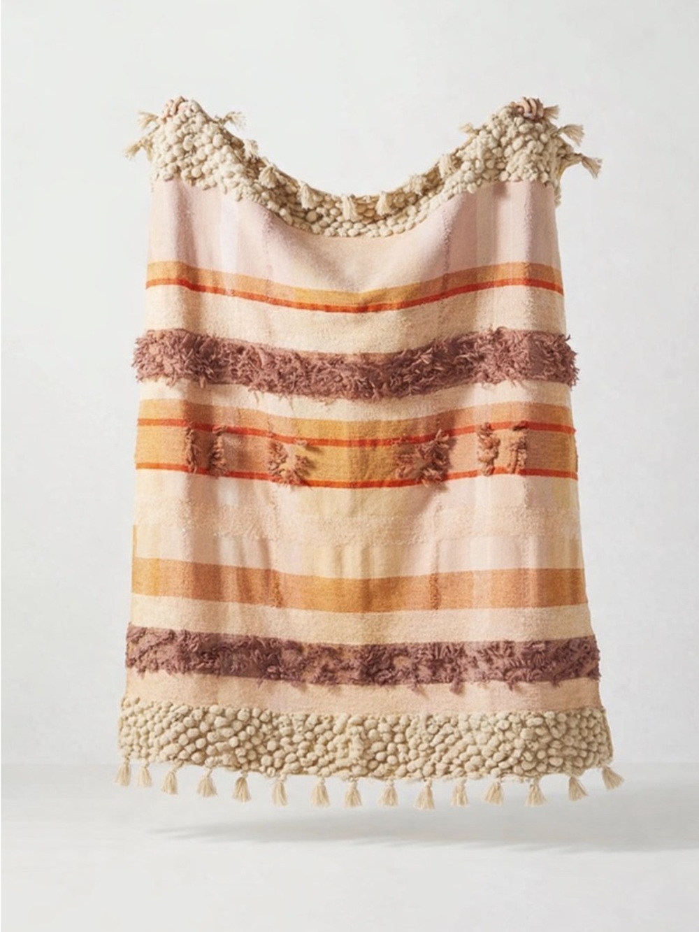 Anthropologie Pink, Cream & Orange Striped Textured Throw Blanket